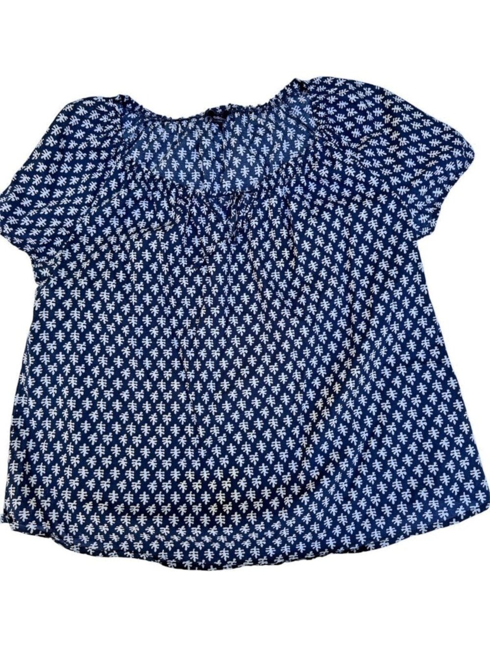 Ellos Patterned Cotton Tunic Shirt Blouse Womens 18/20 2X Navy & White Office